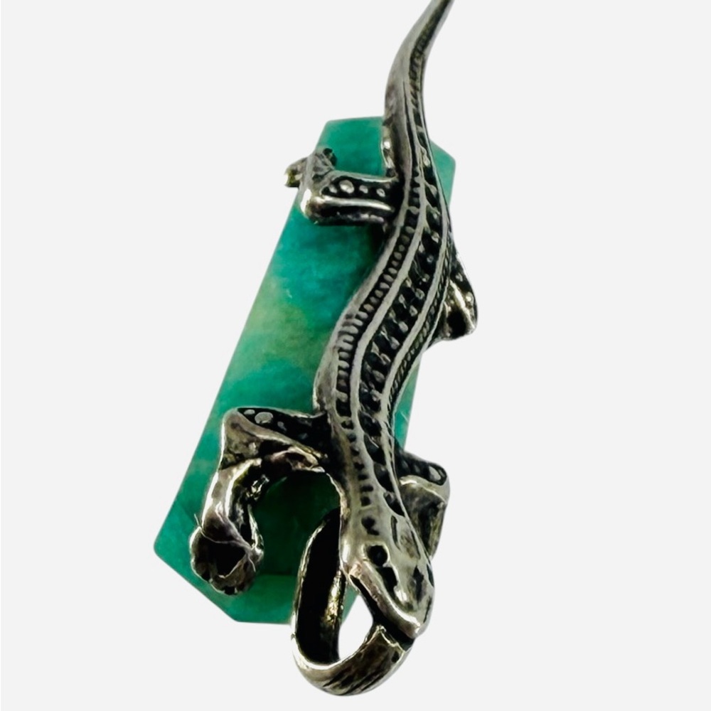 Sterling Silver 925 Lizard Gecko Turquoise Pendant Brazil Reptile Pillar